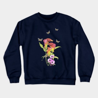 Calla And Anemone Flowers With Butterflies Crewneck Sweatshirt